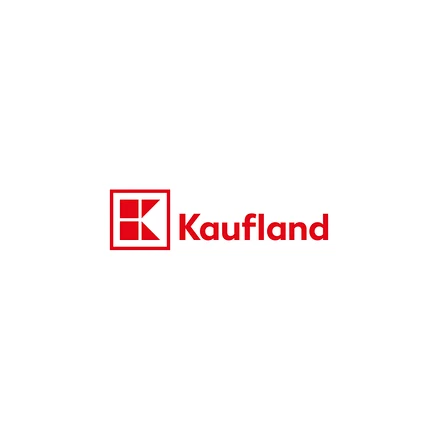 Rotes Kaufland Logo mit stilisiertem K in einem Quadrat und dem Schriftzug Kaufland daneben.
