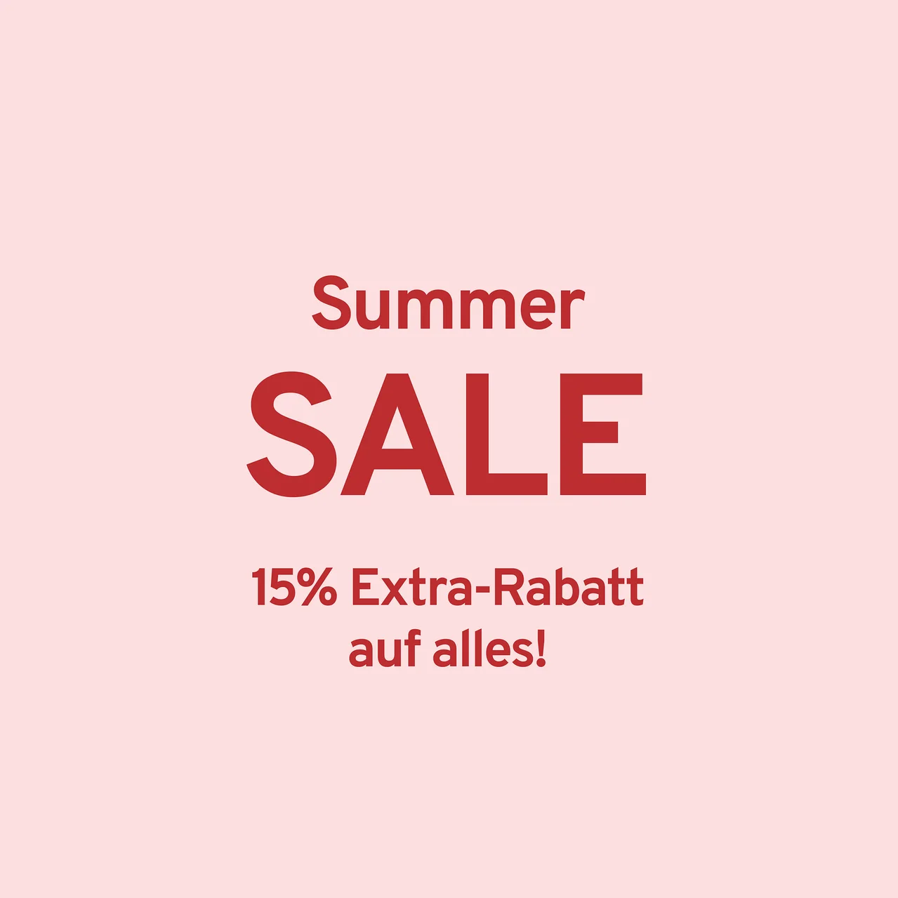Summer SALE, 15% Extra-Rabatt auf alles! auf rosafarbenem Hintergrund.