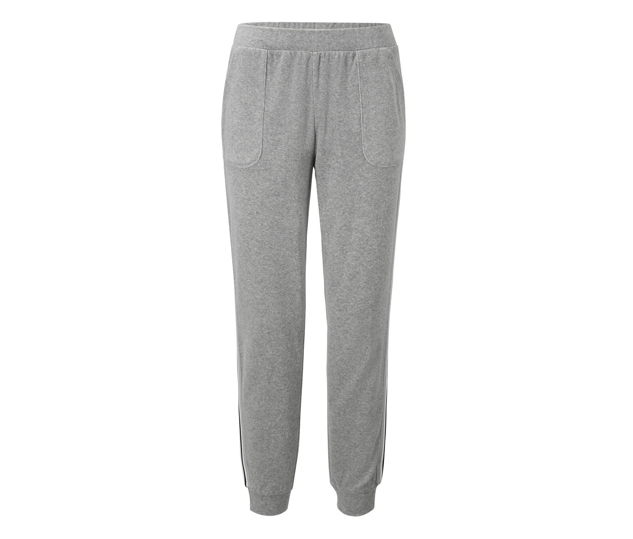 Graue Loungewear-Hose mit Taschen und Bündchen.