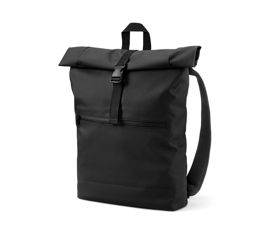 Schwarzer urbaner Rucksack mit Kapuze.