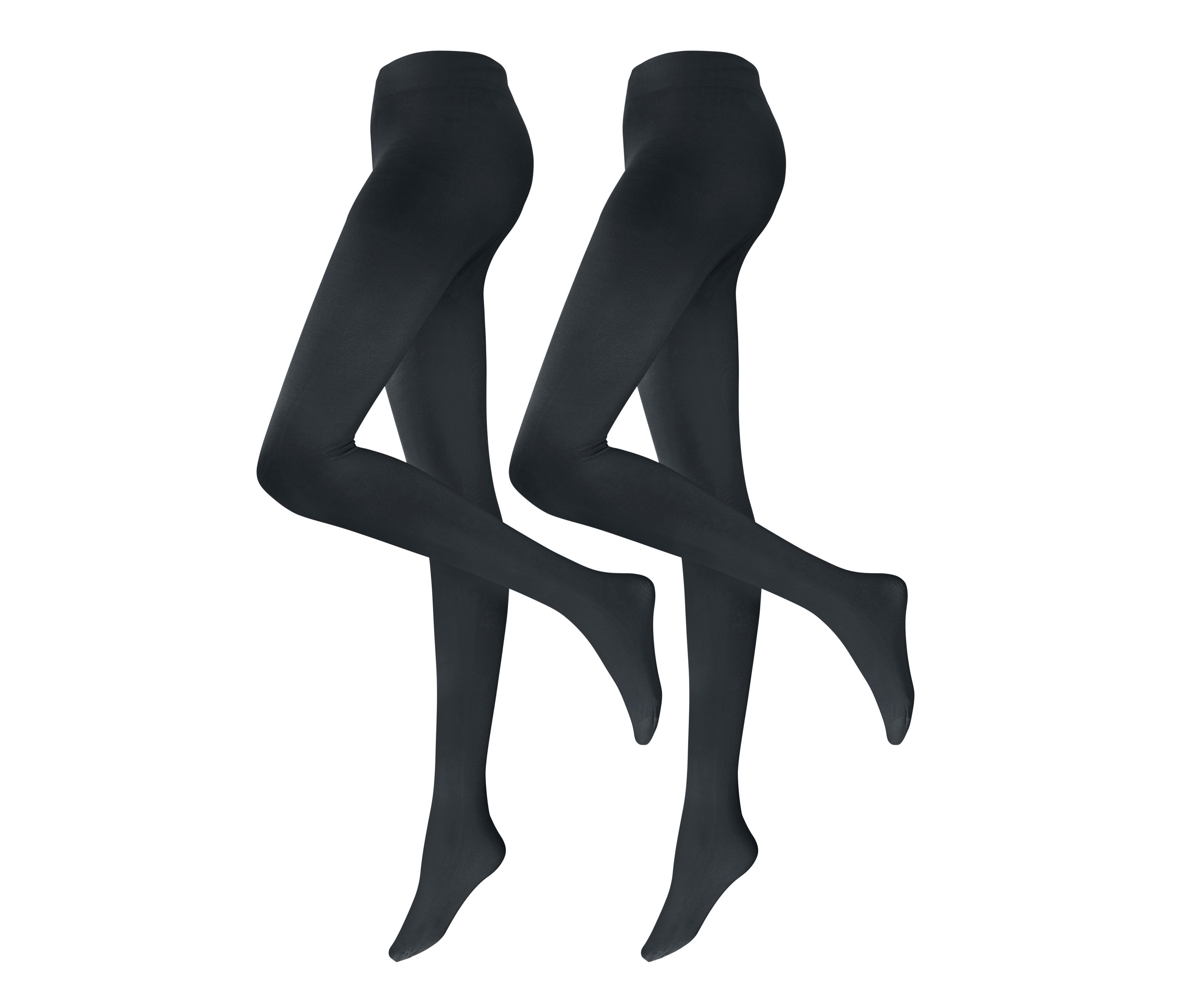 Zwei Paar blickdichte, schwarze Strumpfhosen.