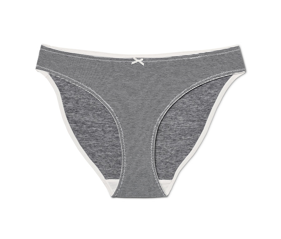 Ein Slip mit schwarzen und weißen Streifen, aus 5 Slips.