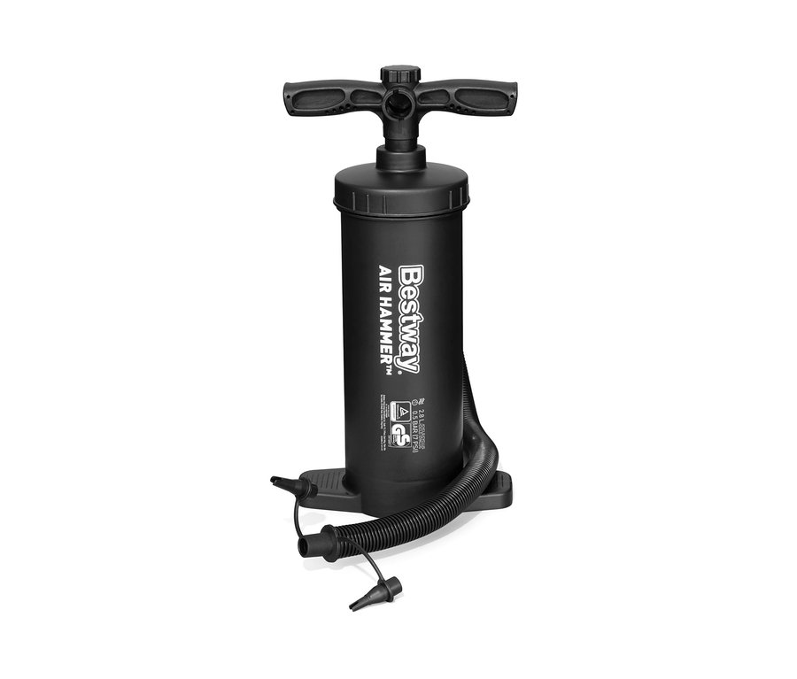 Eine schwarze Bestway® Air Hammer™ Pumpe mit Schlauch und Griff.