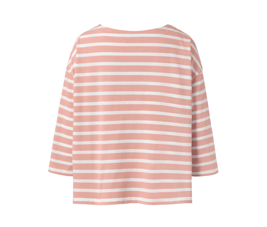 Gestreiftes Shirt mit langen Ärmeln in Lachs und Weiß.