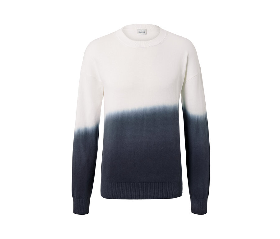 Dip-Dye Pullover mit Farbverlauf von Weiß nach Dunkelblau.