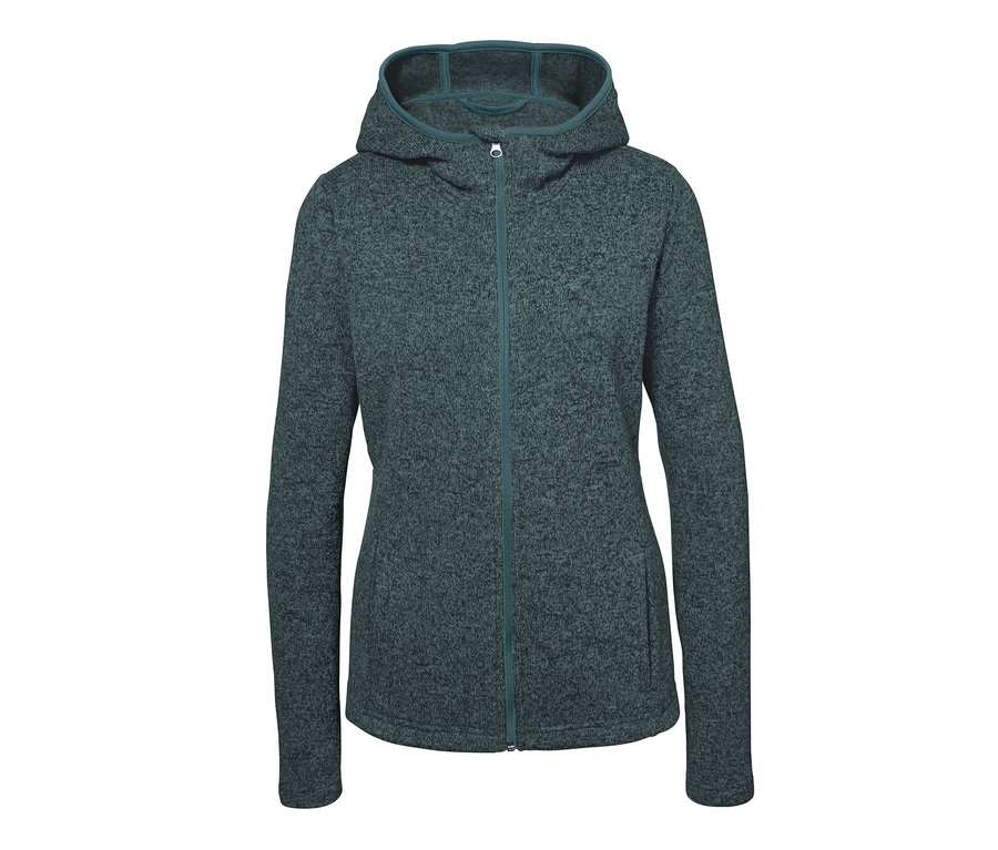 Grüne Strickfleecejacke mit Kapuze.