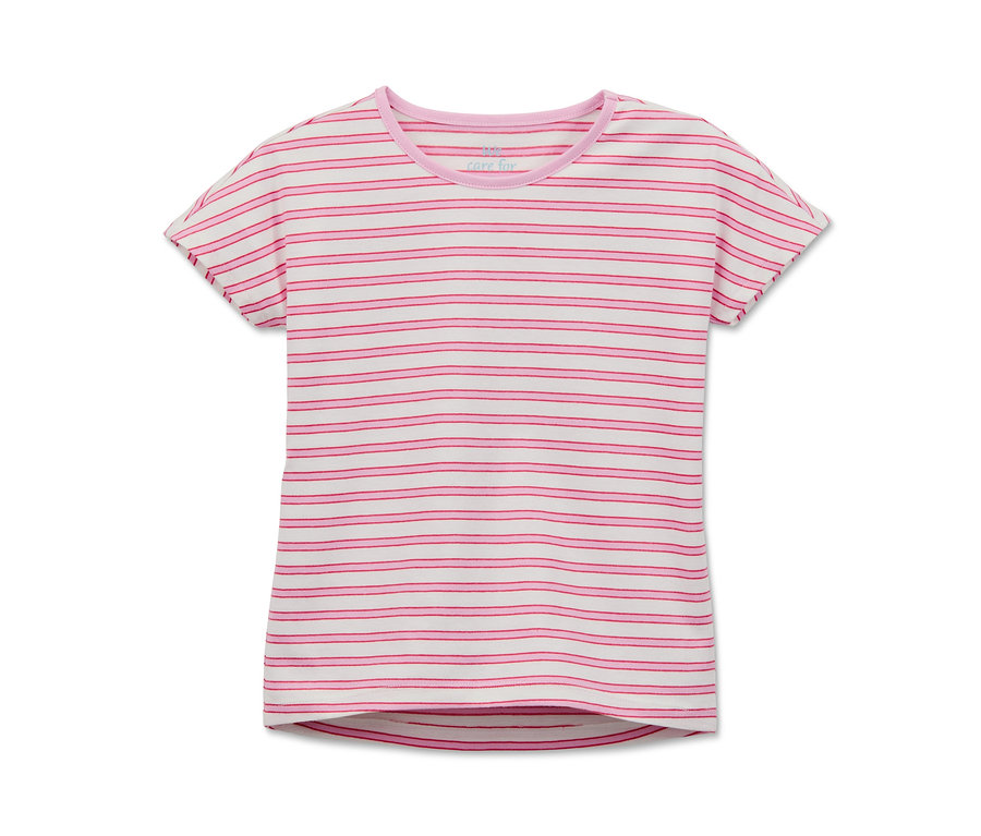 Kurzes geringeltes T-Shirt aus einem Bio-Baumwoll-Pyjama.