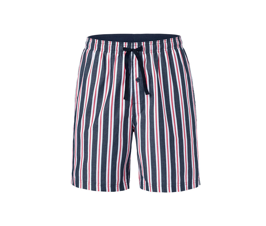 Gestreifte Web-Pyjamashorts mit marineblauem Kordelzug.