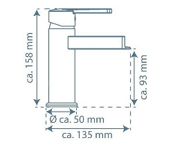 Illustration der Schütte-Waschtischarmatur »NIAGARA« mit Maßangaben.