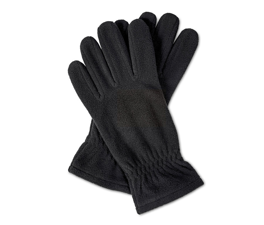 Zwei schwarze Microfleece-Handschuhe liegen übereinander.
