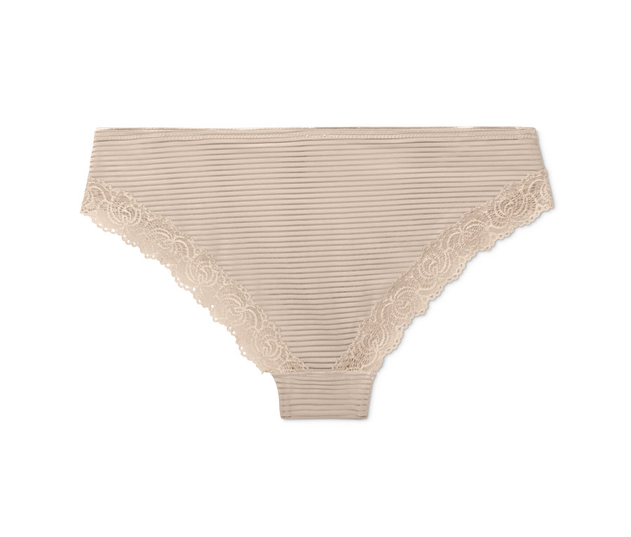 Ein beiger Brazil-Slip mit Spitze.
