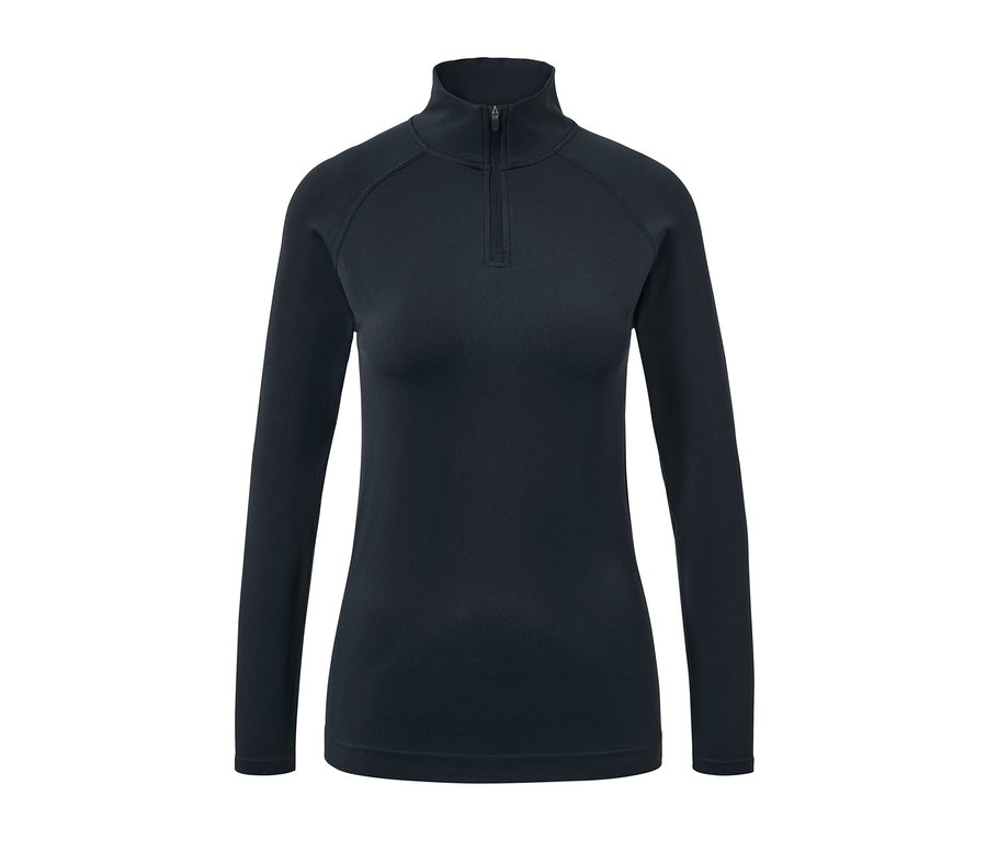Dunkelblaues Seamless Trainingsshirt mit langen Ärmeln und kurzem Reissverschluss.