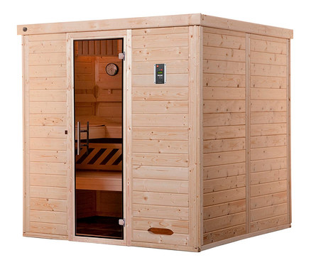Weka Design-Sauna, Oulainen BioS mit Glastür und Bedienfeld.