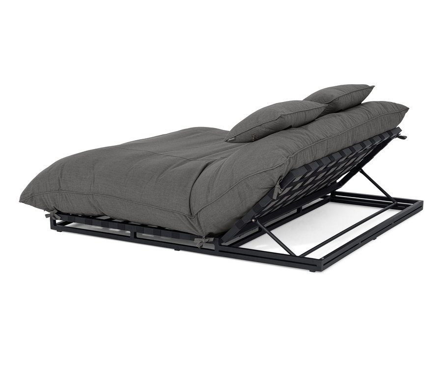 Graue Premium-Doppelliege mit verstellbarem Kopfteil und Sunbrella®-Stoff.