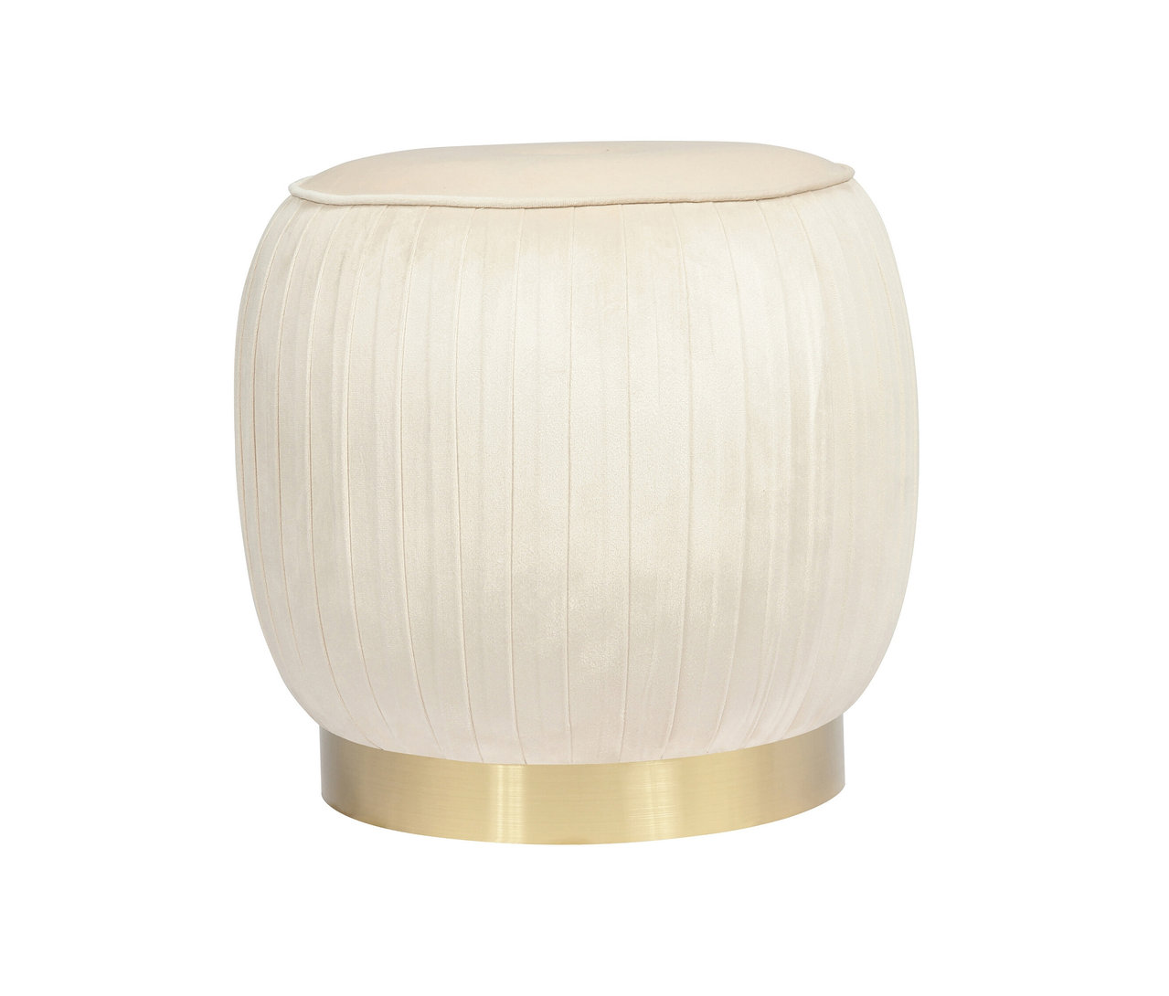 Ein beiger Kayoom Hocker »Lilje« mit plissiertem Design und goldenem Sockel.