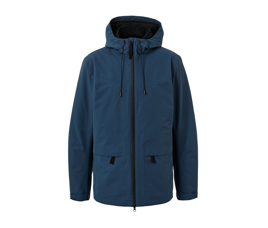 Blaue Outdoorjacke mit Weste.