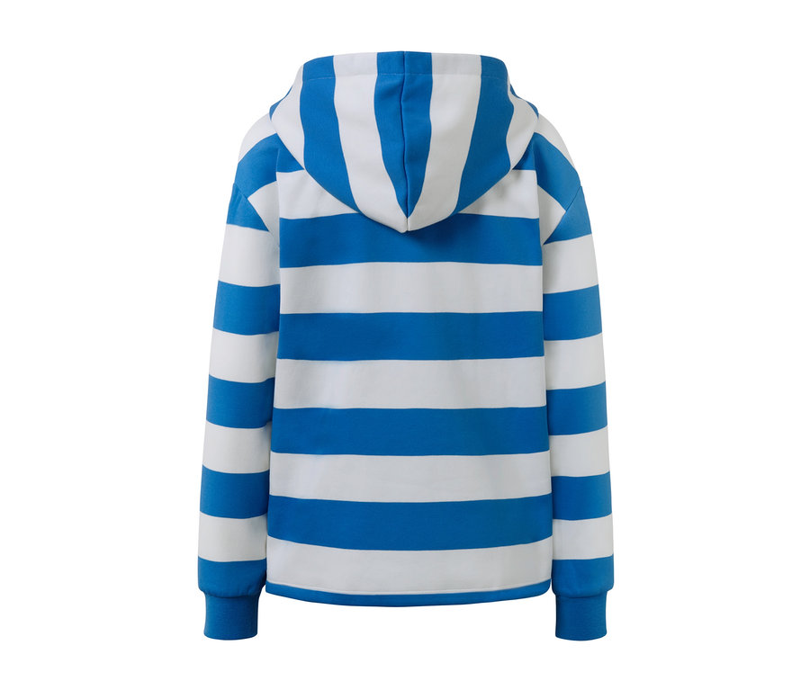 Detailansicht der Rückseite eines gestreiften Hoodies.