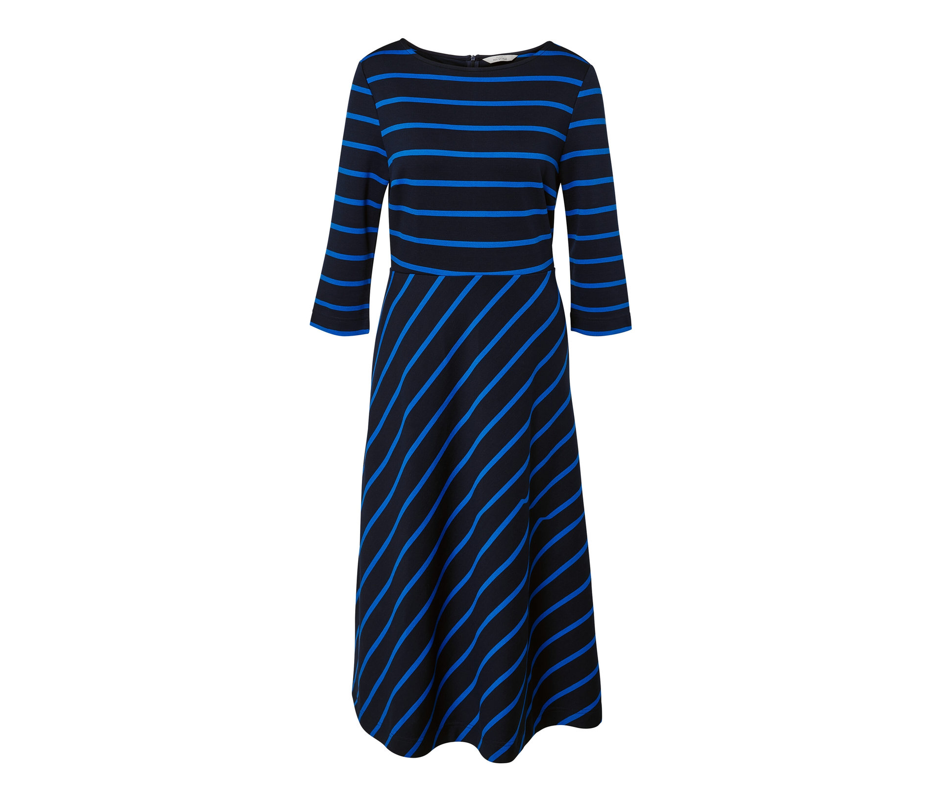 Gestreiftes Jerseykleid - Damen - Gr. S - dunkelblau/gestreift - dunkelblau