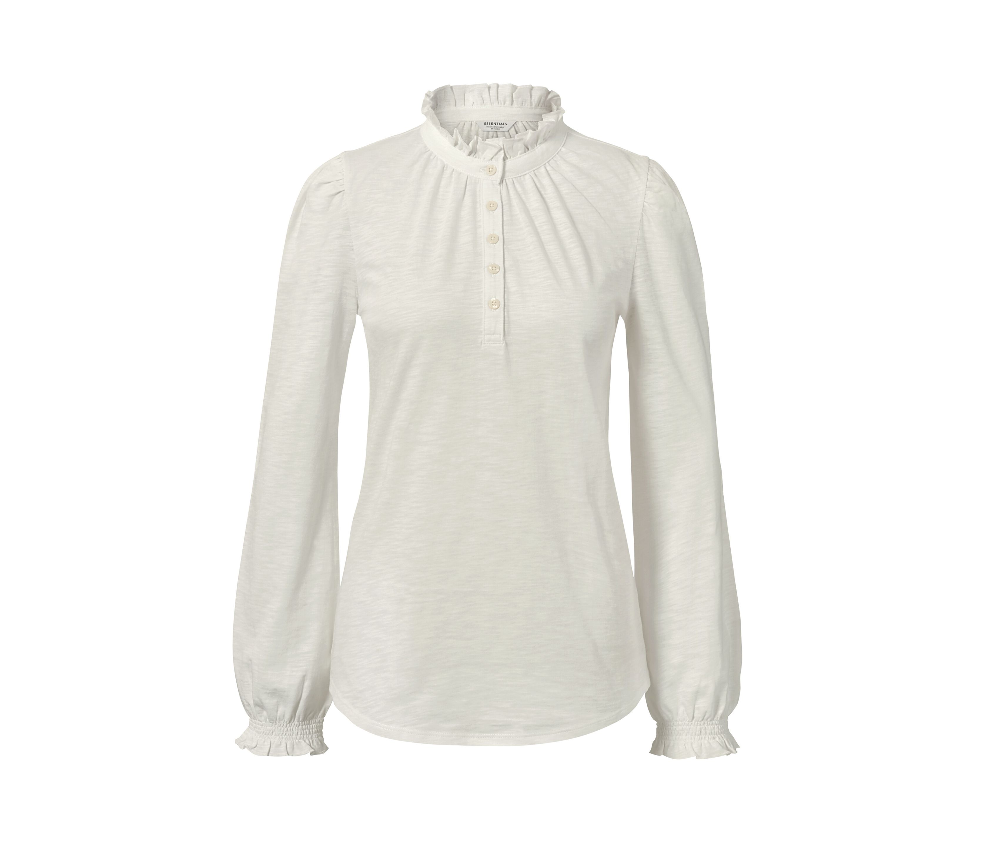 Tchibo - Langarmshirt mit Rüschen - Damen - Gr. XL - weiß