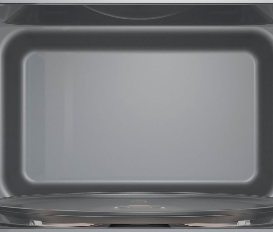 Innenansicht einer leeren Mikrowelle vom Typ Bosch Mikrowelle »FFL023MW0« mit einem Drehteller aus Glas.