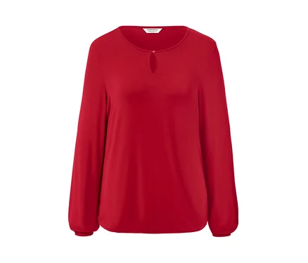 Rotes Blusenshirt mit langen Ärmeln.