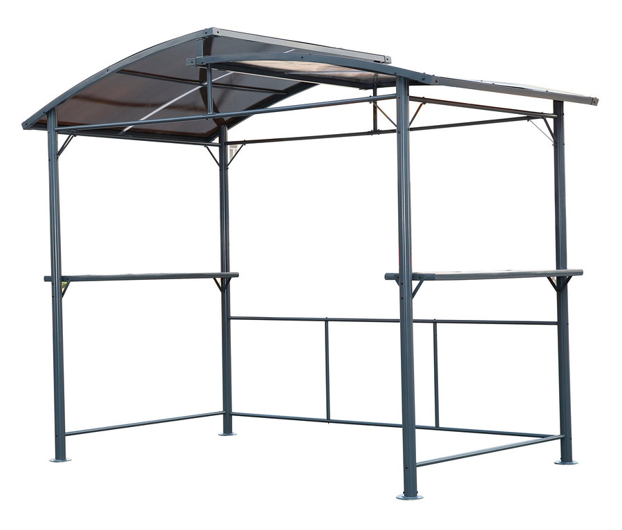 Ein grauer Profi-Grillpavillon, XXL, freigestellt auf weißem Hintergrund.
