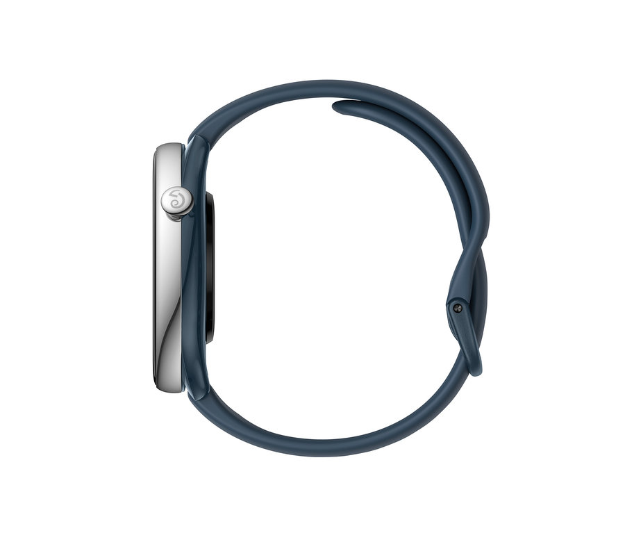 Seitenansicht einer blauen Amazfit GTR Mini Smartwatch.
