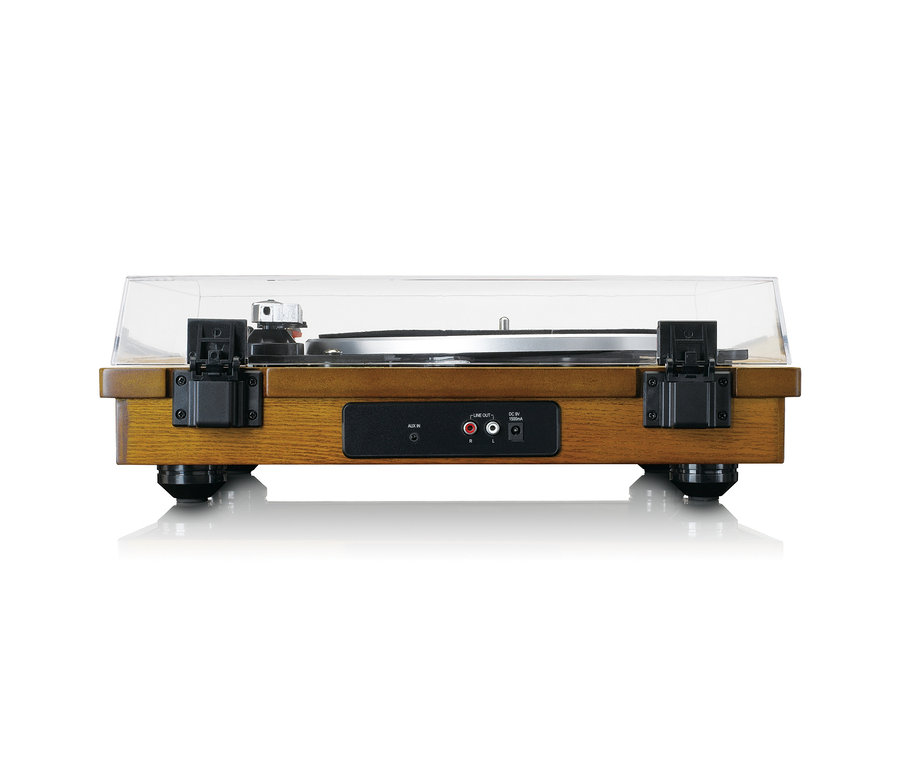 Brauner Plattenspieler mit transparenter Abdeckung. Lenco Plattenspieler »LS-55«