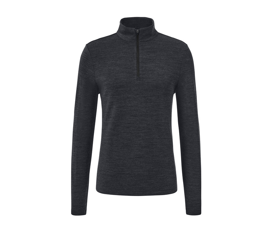 Dunkelgraues Funktionsshirt mit langen Ärmeln und RWS-zertifizierter Wolle.