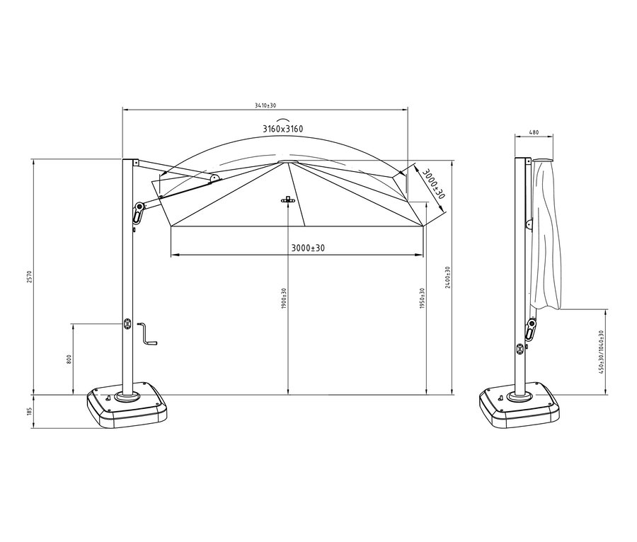 Abbildung des Leco Premium-Ampelschirm, ca. 300 x 300 cm, hellgrau.