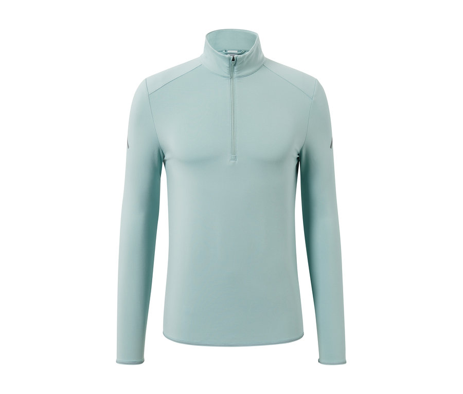 Mintfarbenes Thermo-Funktionsshirt mit langen Ärmeln und Reißverschluss am Hals.