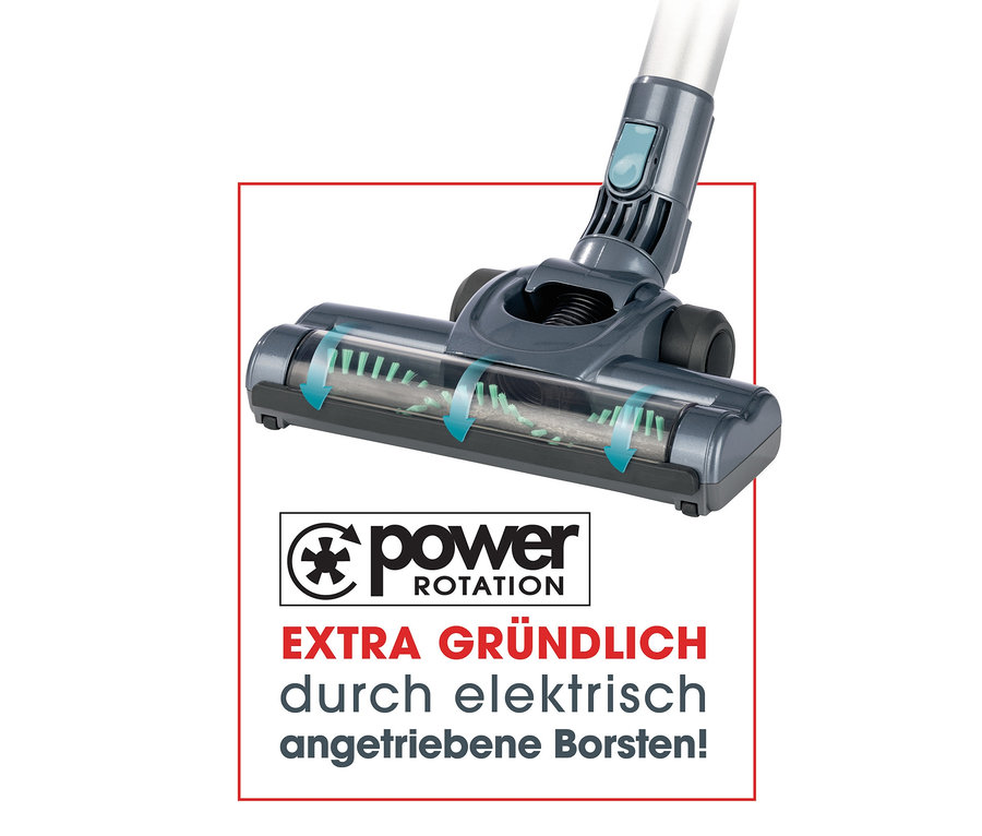 Detailaufnahme eines Akku-Hand- und Bodenstaubsaugers.