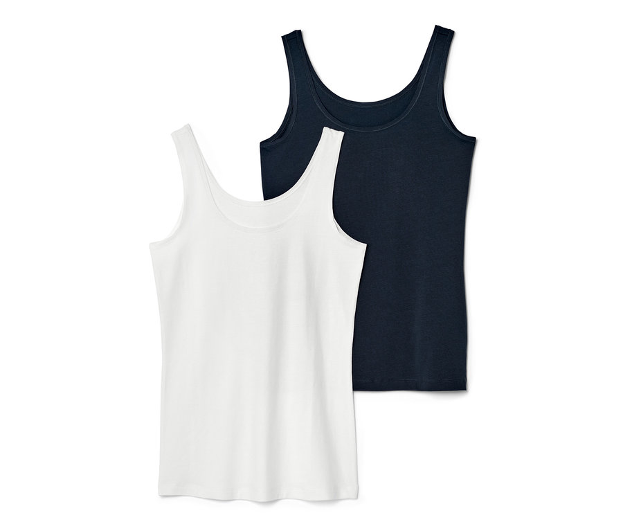 Zwei Hemdchen, eines in Weiß und eines in Dunkelblau.