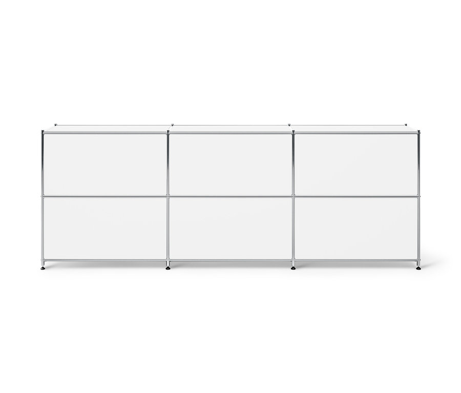 Weißes Sideboard Metall »CN3« mit 3 versetzbaren Klappenfächern.