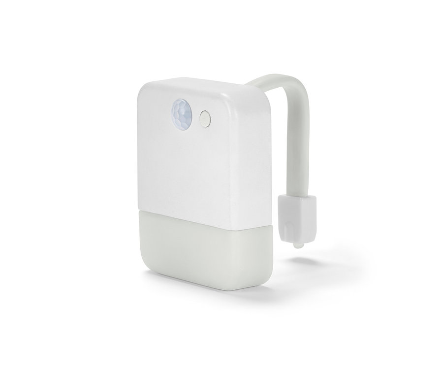 Weißes LED-Toilettennachtlicht mit Bewegungsmelder.