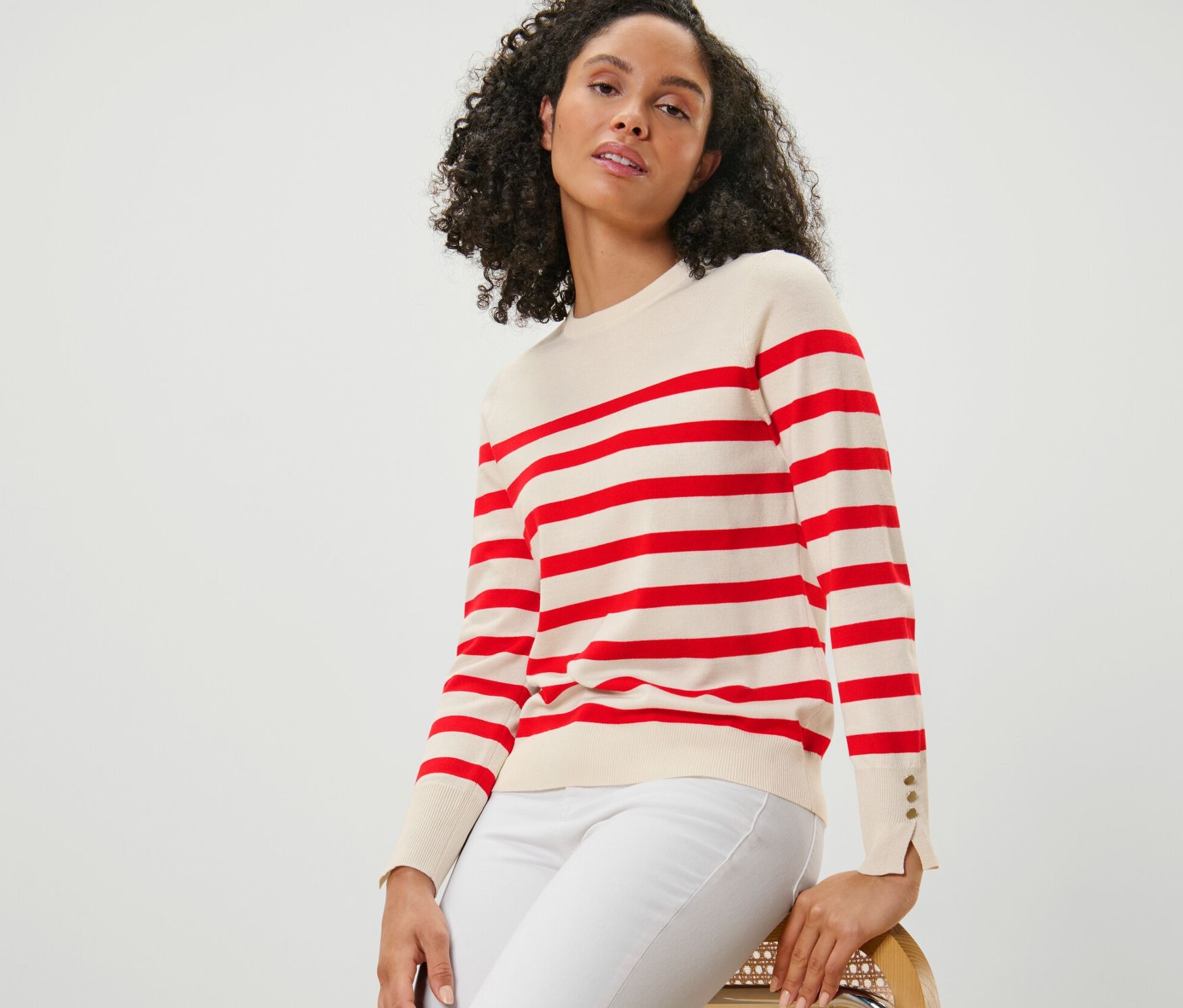 Thumbnail - Tchibo - Gestreifter Feinstrickpullover - Damen - Gr. XL - creme/gestreift