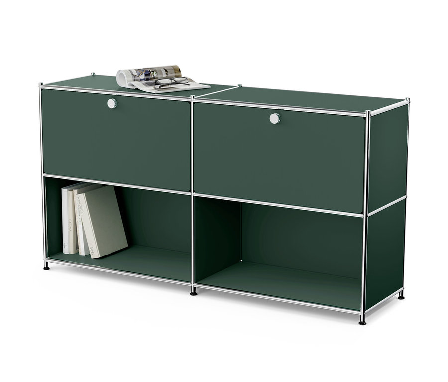 Sideboard Metall »CN3« mit 2 versetzbaren Klappenfächern, Büchern und einer Zeitung.