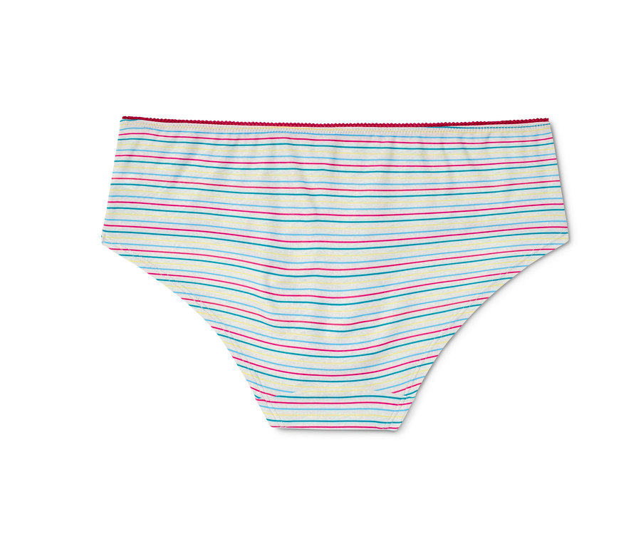 Eine einzelne weiße 5 Pantys mit bunten horizontalen Streifen.