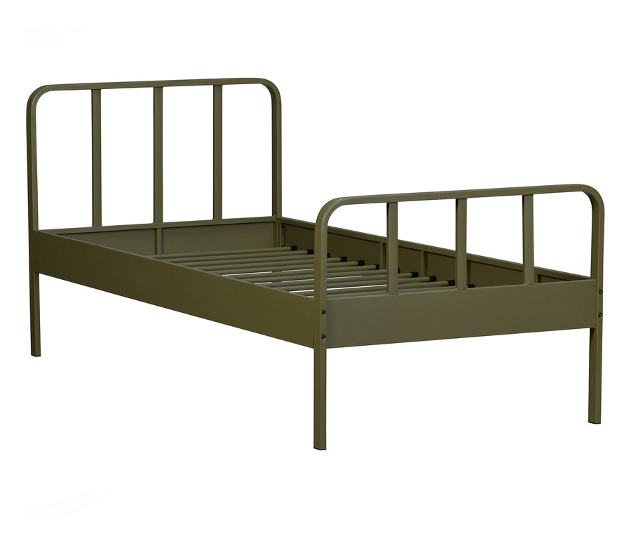 Leeres Woood Bett »Meees« aus Metall, army, 90 x 200 cm.