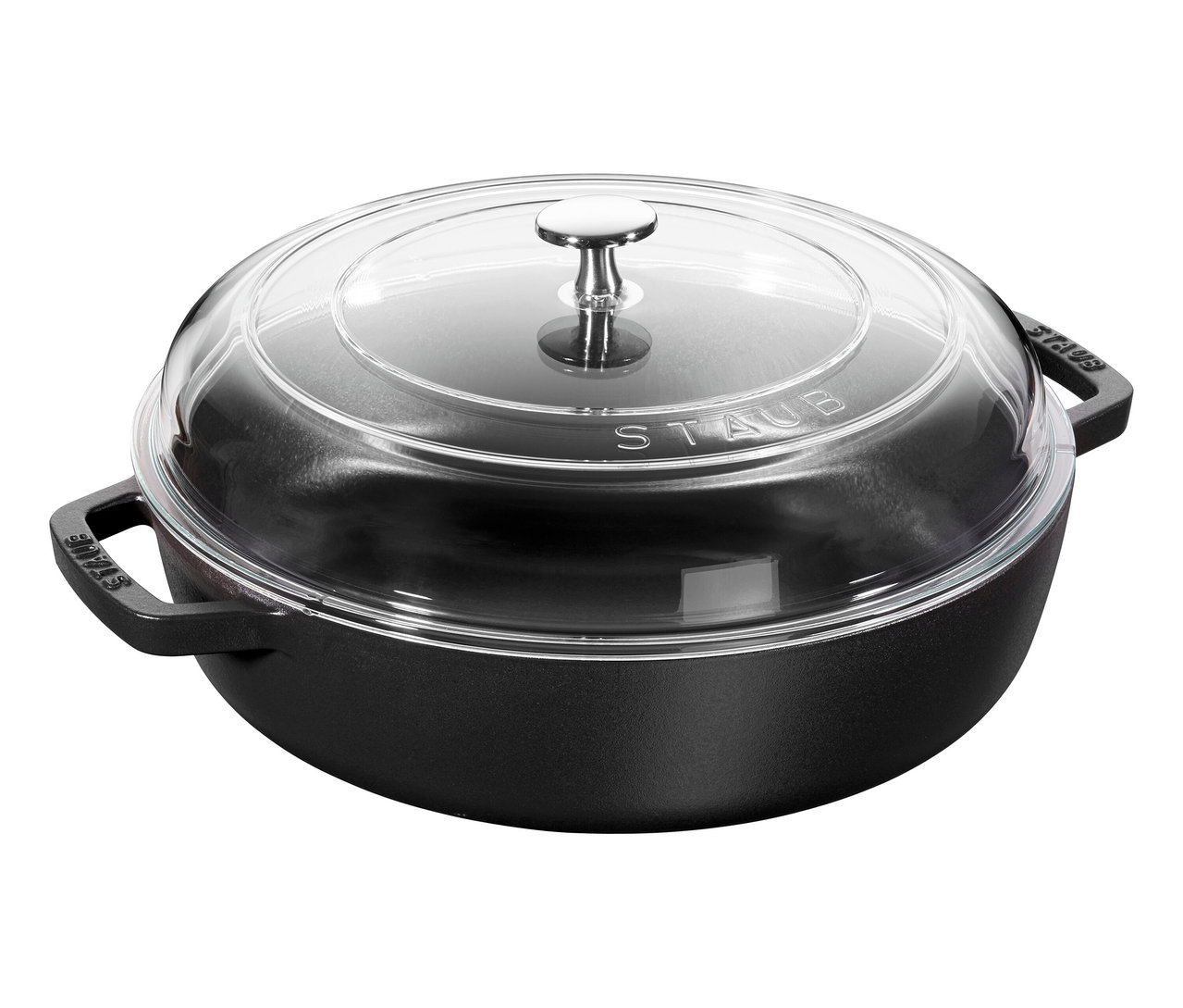 Schwarzer Staub Bräter mit Deckel, Gusseisen, 28 cm.