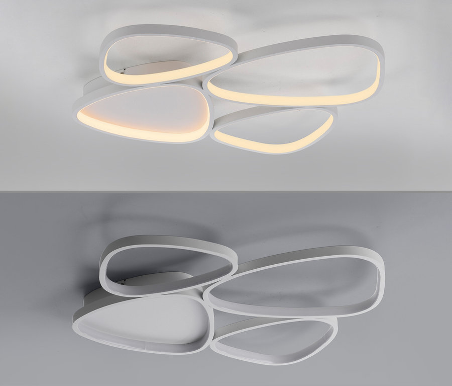 Nahaufnahme der SCHÖNER WOHNEN-Kollektion Deckenleuchte »Pebbles«, kurz, mit weißen, abgerundeten Formen und warmem Licht.