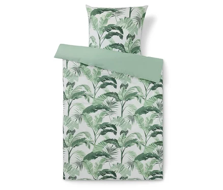 Renforcé-Bettwäsche mit Palmenmuster in Normalgröße.