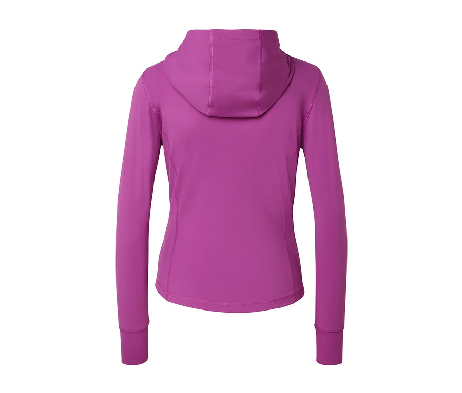 Rückansicht einer lila Sportjacke.