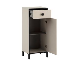 Cremebeige Highboard »Edda« mit einer Tür und einer Schublade.