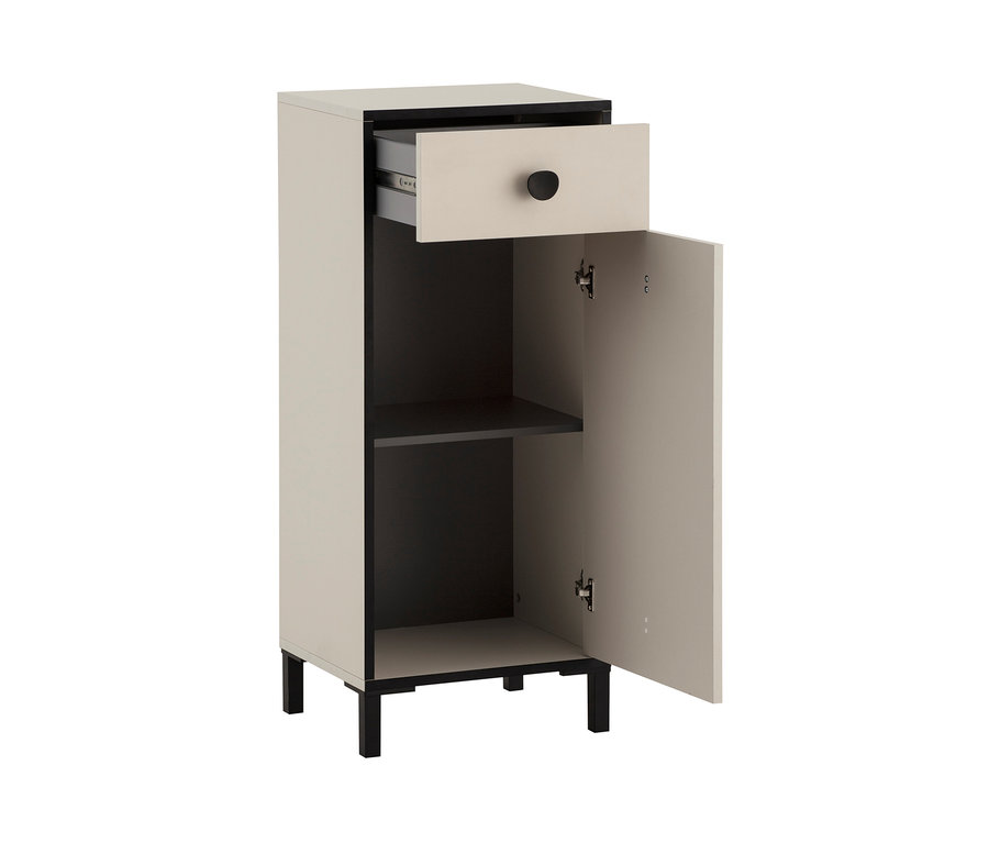 Cremebeige Highboard »Edda« mit einer Tür und einer Schublade.