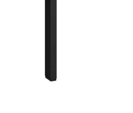 Eine Kommode mit fünf Schubladen aus braunem Holz mit schwarzem Rahmen und Füßen.