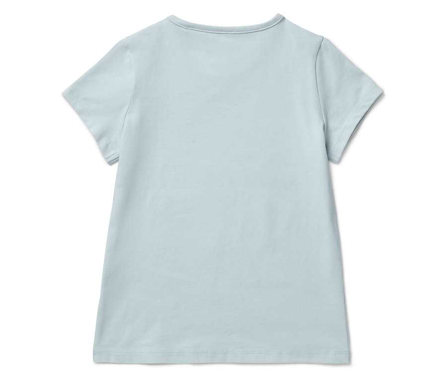 Rückansicht eines hellblauen Kurzarm-T-Shirts.