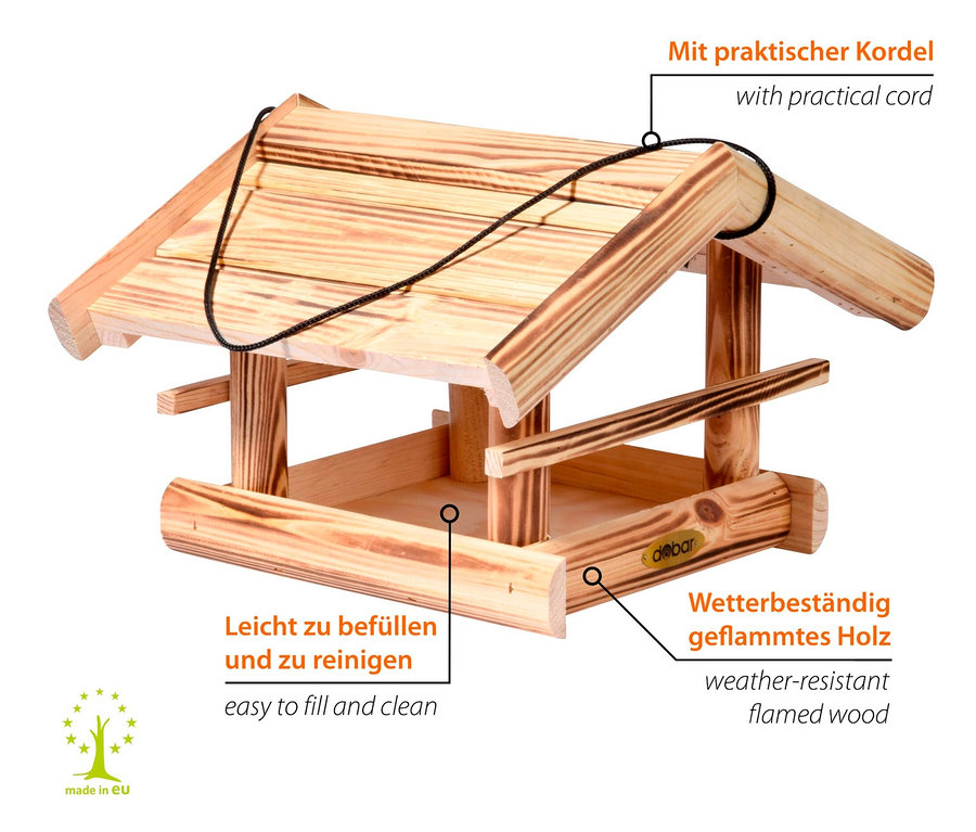 Vogelfutterhaus »Quemado« aus Holz mit praktischer Kordel.