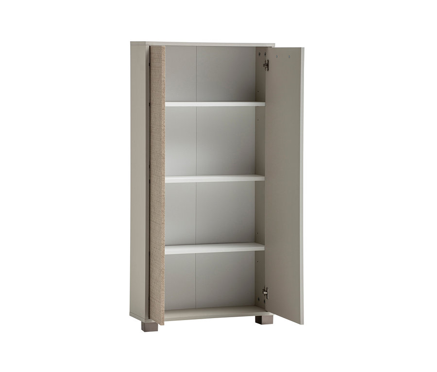 Highboard »Edno«, cremebeige mit Canasta-Dekor, mit offener Tür.