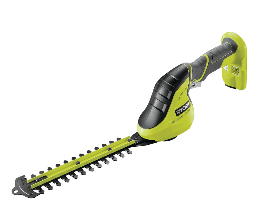 Gelb-schwarze Akku-Gras- und Strauchschere RYOBI OGS1822 ohne Akku und Ladegerät.